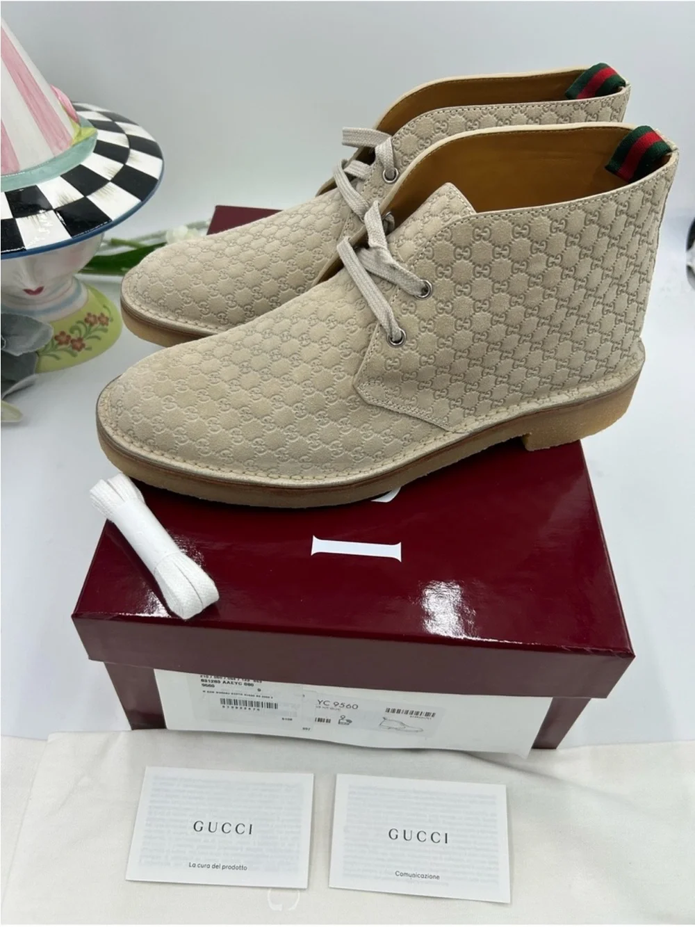 Men’s Gucci GG monogram desert boots oatmeal size 9 fits 10 US made Italy
